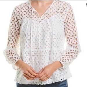 J. Crew White Tiered Eyelet Long Sleeve Shirt